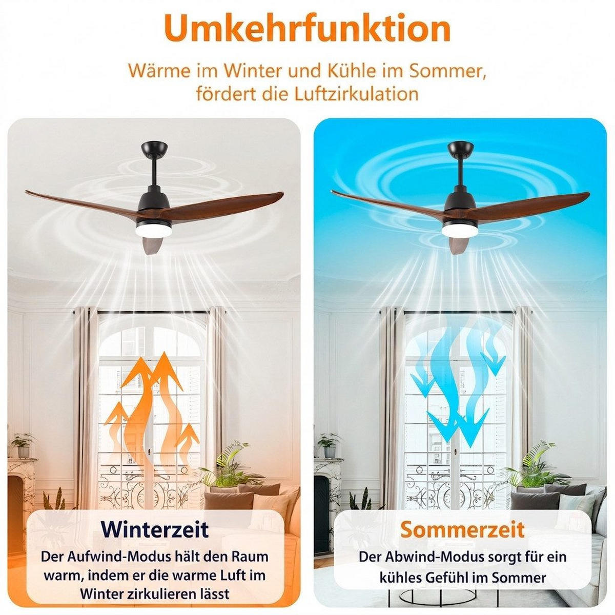 DECKENVENTILATOR mit LED-Licht 3 Farbtemperaturen Wendbar - Braun, Holzwerkstoff (132/132/46cm) - BEXEVUE