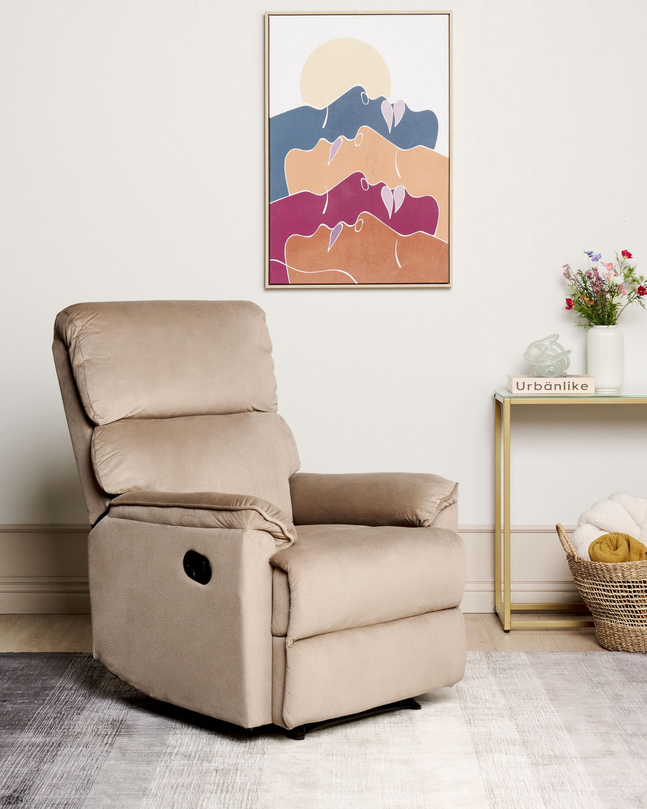 SESSEL Polsterbezug hellbraun verstellbar Everton - Braun, Textil (82/104/93cm) - Beliani