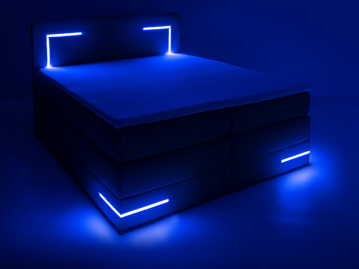 BOXSPRINGBETT Lights 2.0 Schwarz 180/200 cm H2/H3 Kunstleder - Schwarz, Textil (180/200cm) - wonello
