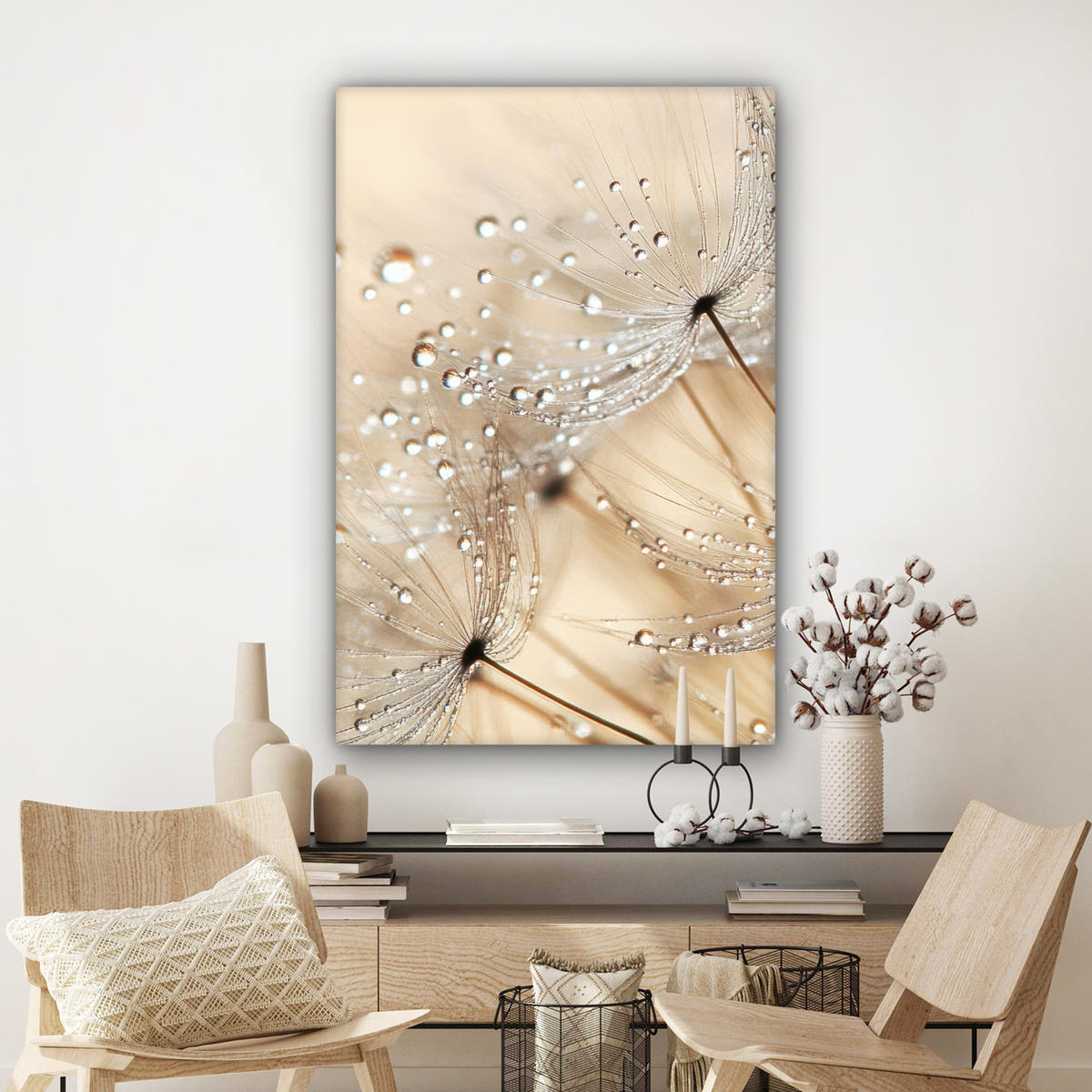 OBRAZ NA PLÁTNĚ Pampeliška - Abstraktní - Příroda - Béžová 80x120 cm - hnědá, textil (80/120cm) - MuchoWow