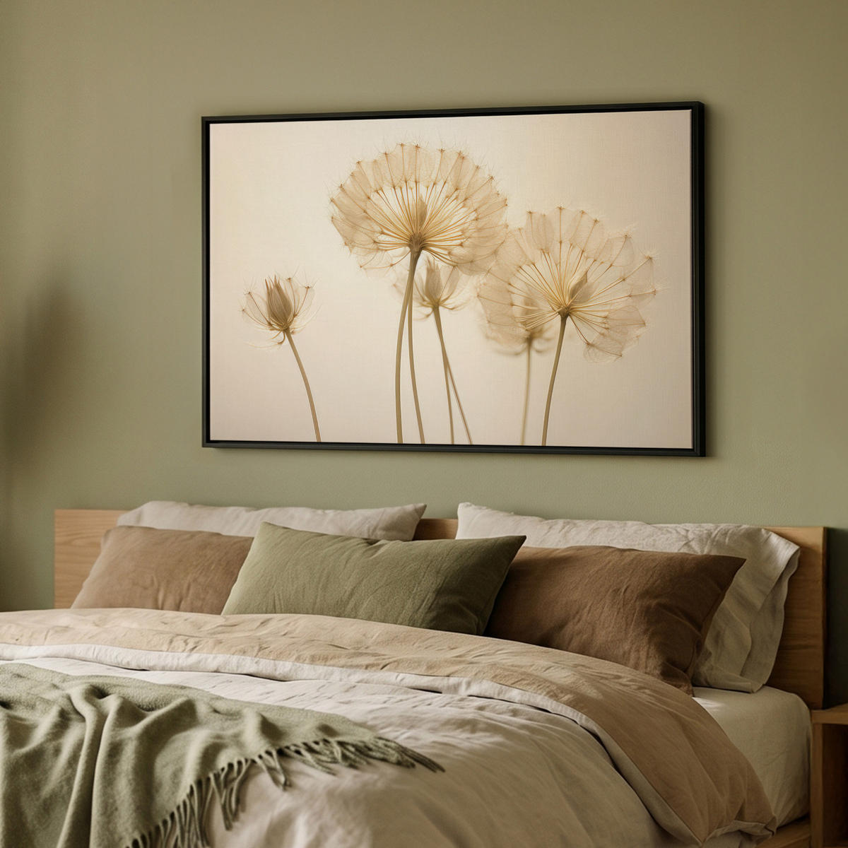 LEINWAND Bilder mit Rahmen - Sonnenlicht - Löwenzahn - Botanisch - Blumen - 90x60 - Creme, Textil (90/60cm) - MuchoWow