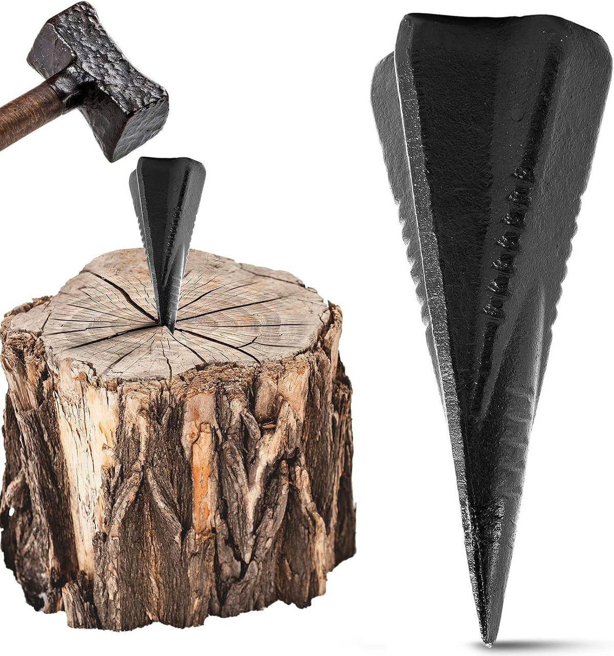 MEISSEL – diamantbeschichtet – zum Spalten von Holz – Schwarz, 1,8 kg - Schwarz, Metall (7.5/7.5/17cm) - DCA