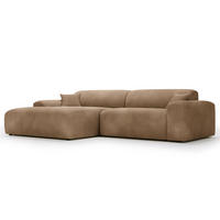 ECKSOFA mit Longchair - Cord - Hellbraun/Schwarz, Kunststoff/Textil (284/178cm) - home24