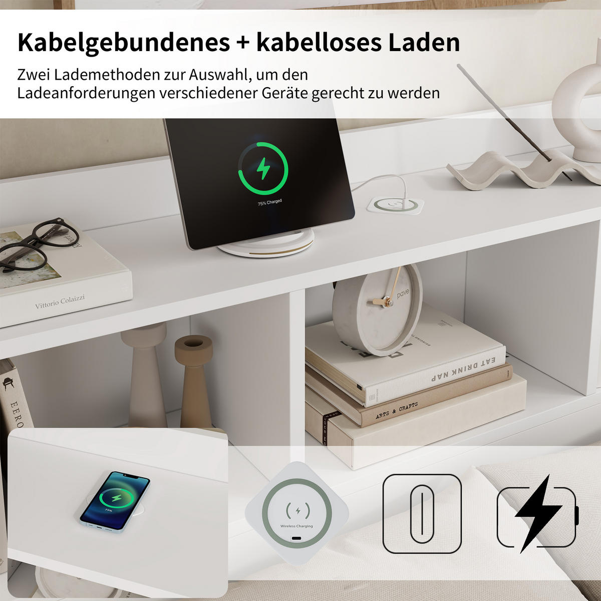 HOLZBETT 140x200 Doppelbett Lattenrost Nachttische Weiß - Weiß, Holzwerkstoff - FLIEKS