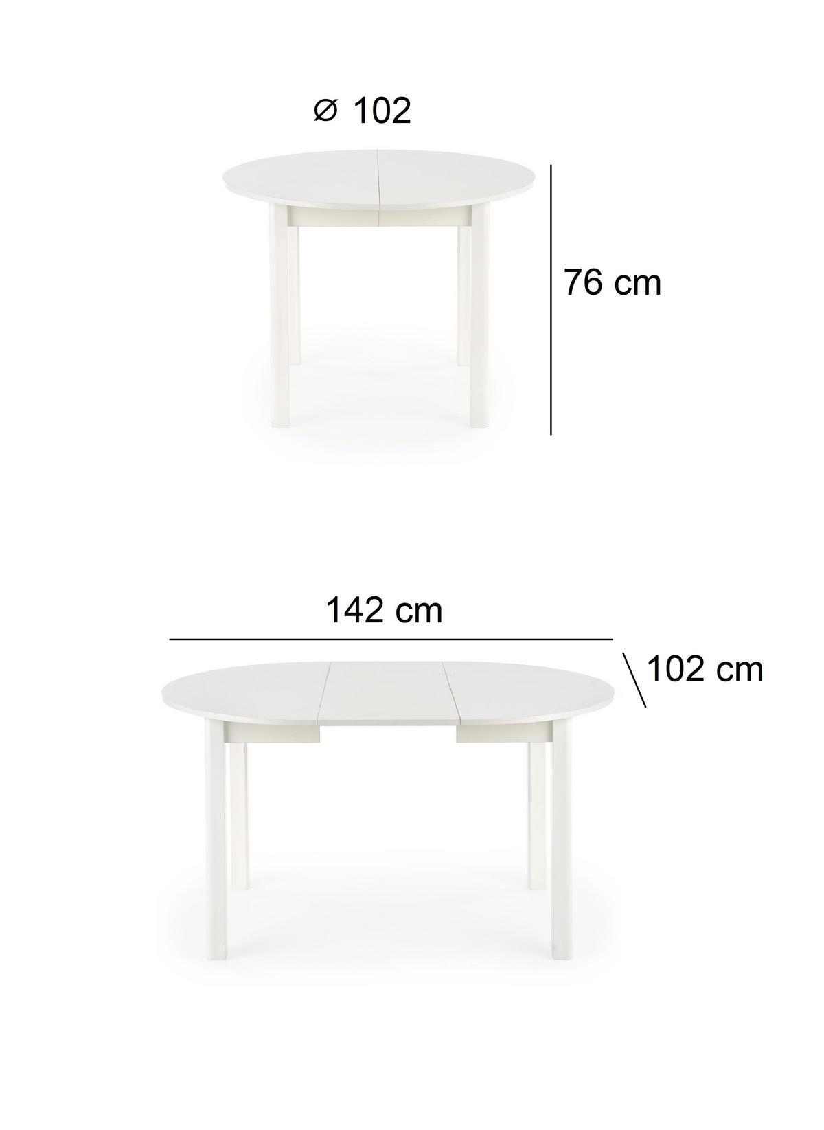 ESSTISCH rund Weiß ausziehbar - Weiß, Holzwerkstoff (102/102/76cm) - designimpex