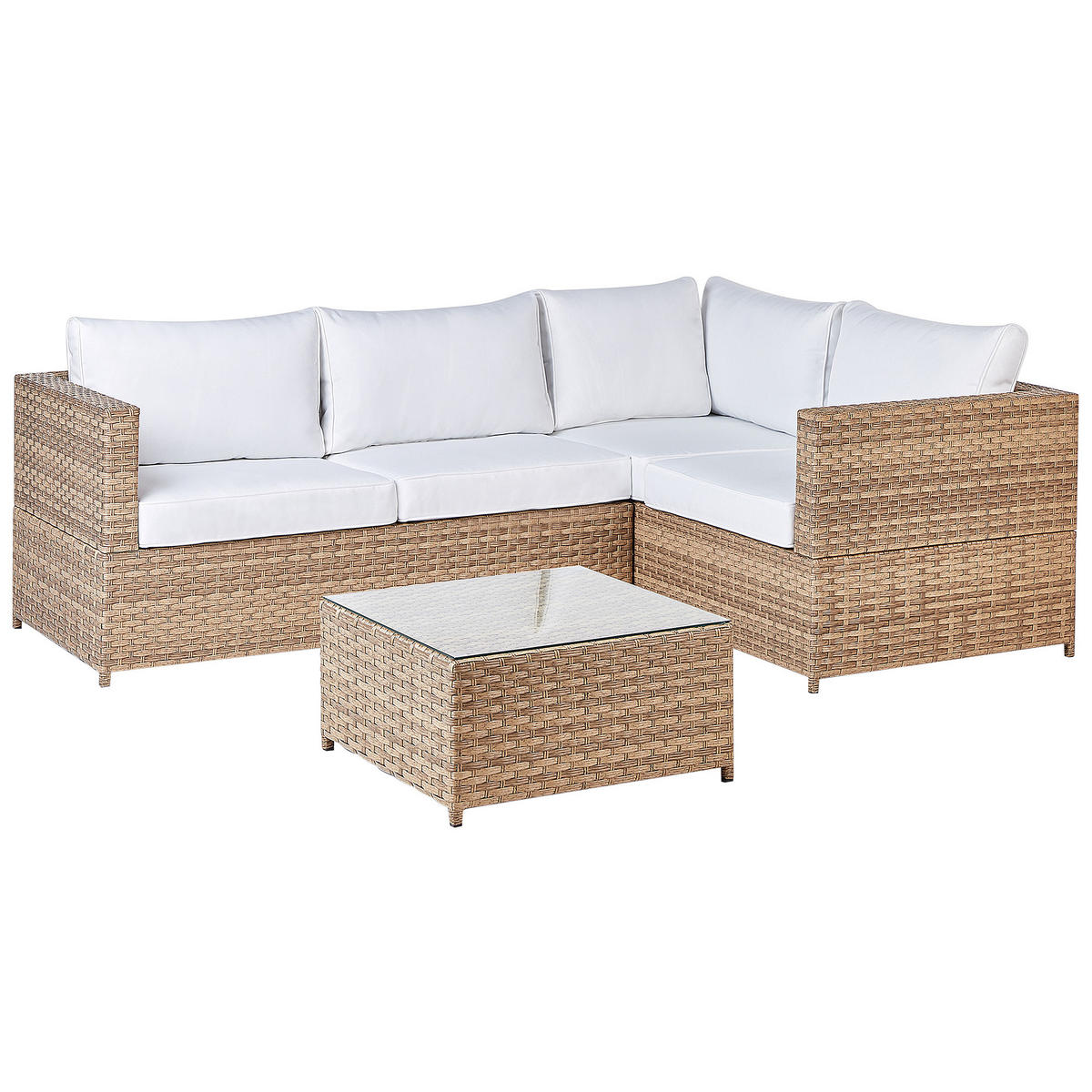 LOUNGE-SET 4-sitzer rechtsseitig PE Rattan Cremeweiß Avola - Weiß/Naturfarben, Kunststoff - Beliani