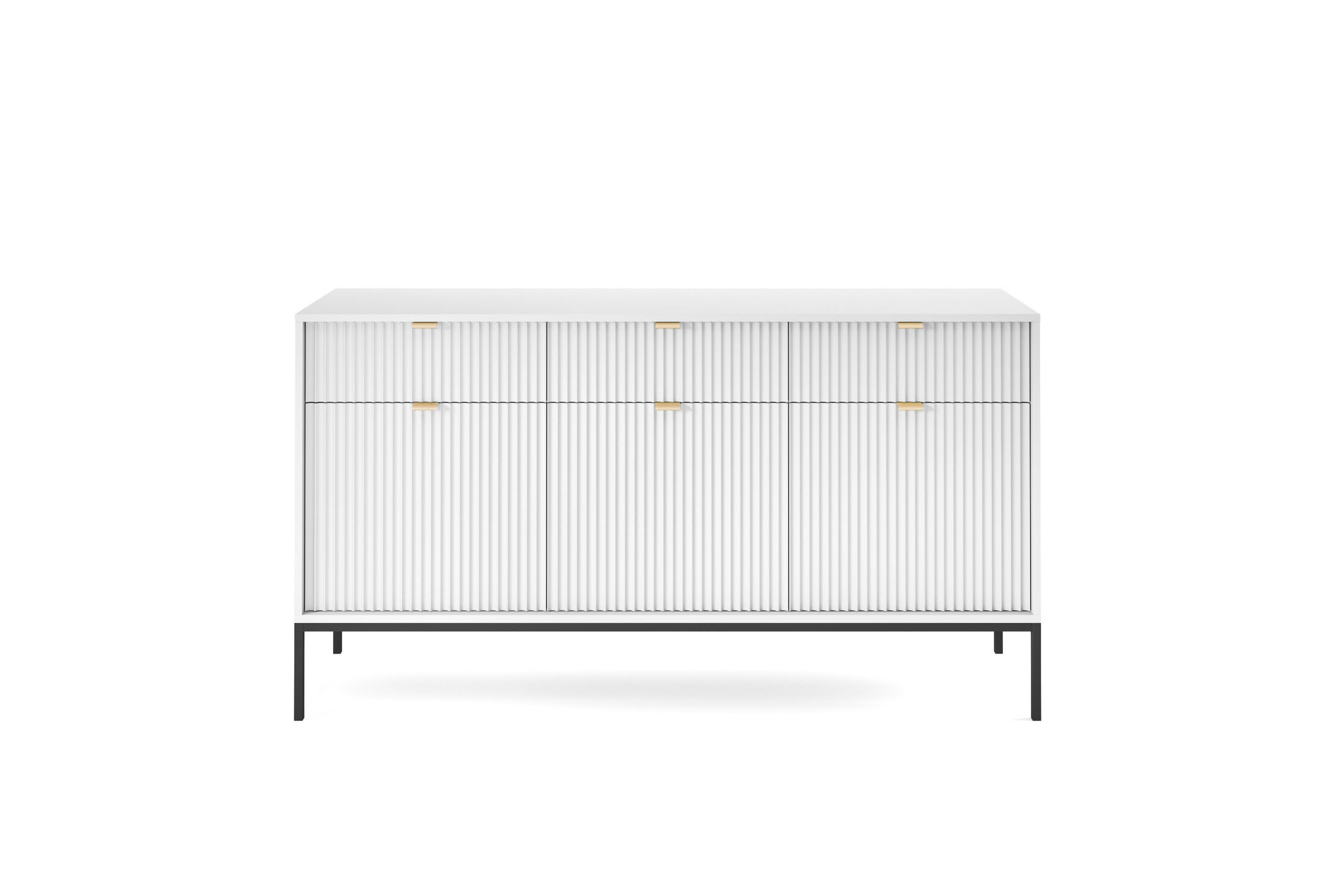KOMMODE NOVA - KSZ154, Geriffelte Fronten, goldene Griffe 154x39x83 cm Weiß - Schwarz/Weiß, Holzwerkstoff/Kunststoff (154/83/39cm) - DomoHome