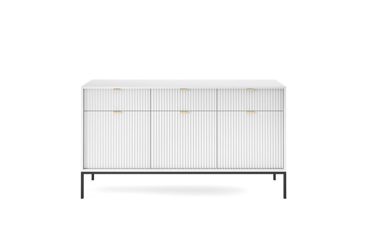 KOMMODE NOVA - KSZ154, Geriffelte Fronten, goldene Griffe 154x39x83 cm Weiß - Schwarz/Weiß, Holzwerkstoff/Kunststoff (154/83/39cm) - DomoHome