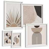 BILDER SET 5er Set - 50x50 cm & 20x30 cm & 40x60 cm Weißer Rahmen - Abstrakte beige und braune Formen - Weiß, Kunststoff (40/60cm) - TULUP