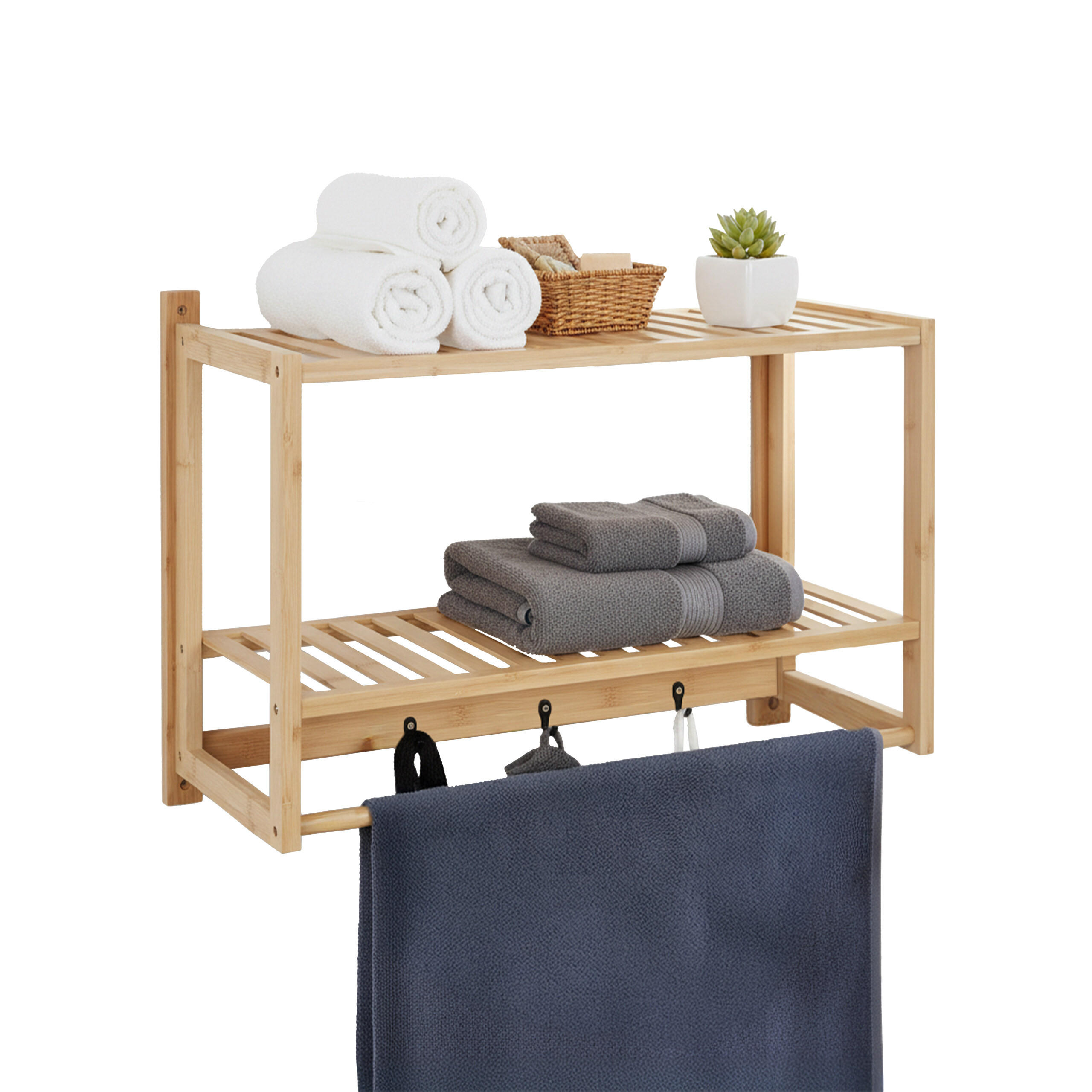 NÁSTĚNNÉ regály - světle hnědá, kov/dřevo (60/40/23.5cm) - Relaxdays