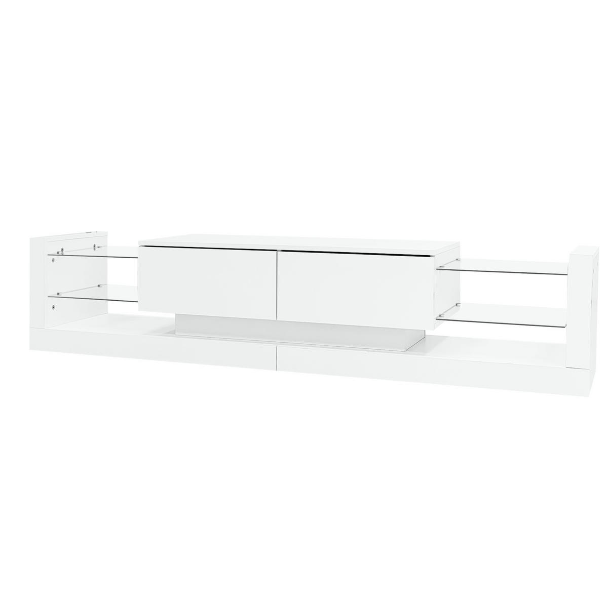 TV-LOWBOARD aus Spanplatte 181x38x38 cm Weiß mit LED-Beleuchtung, Glasfront und 2 Klappschubladen - Weiß, Holzwerkstoff (181/38/38cm) - IVMEU