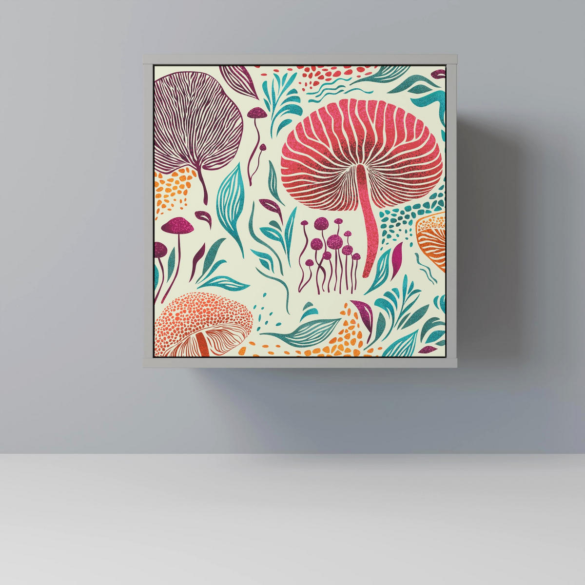 SIDEBOARD FUNGUS FANTASY, Grau, 57,5x42x57,5 cm, Ohne Füße - Multicolor/Grau, Holzwerkstoff (57.5/57.5/42cm) - SpaceRebels