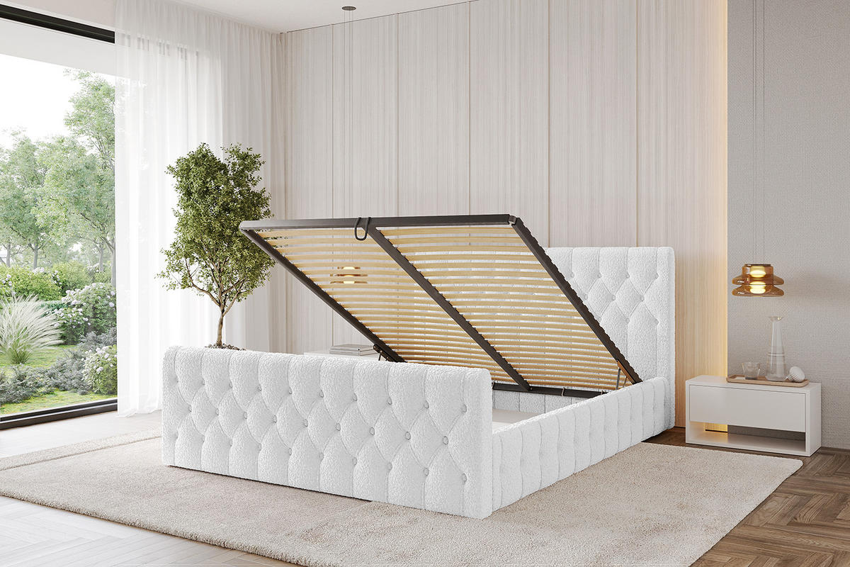 POLSTERBETT mit Bettkasten, Fußteil und Lattenrost, Boxbett ohne Matratze - LARO-Z 180x200 Weiß - Weiß, Holzwerkstoff/Textil (180/200cm) - ALTDECOR