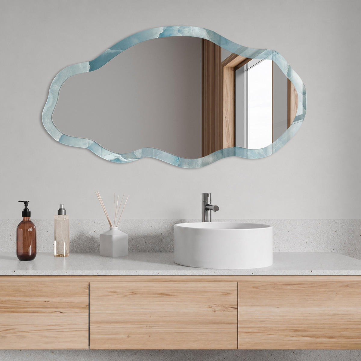 SPIEGEL 90x45 cm asymmetrisch mit Druck - Meerestextur - Transparent, Glas (45/90/0.4cm) - TULUP