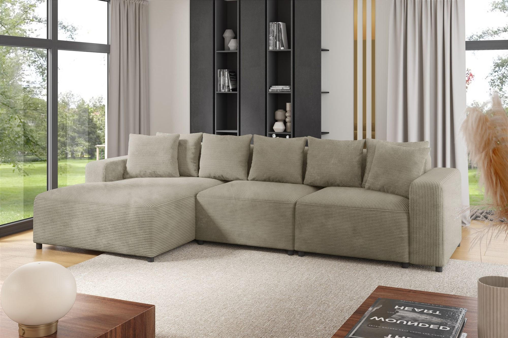 ECKSOFA Megan In Poso - Beige, Holzwerkstoff/Textil (331/165cm) - Fun Möbel