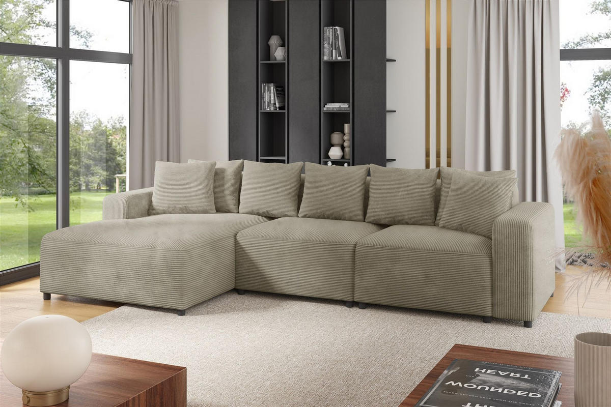 ECKSOFA Megan In Poso - Beige, Holzwerkstoff/Textil (331/165cm) - Fun Möbel