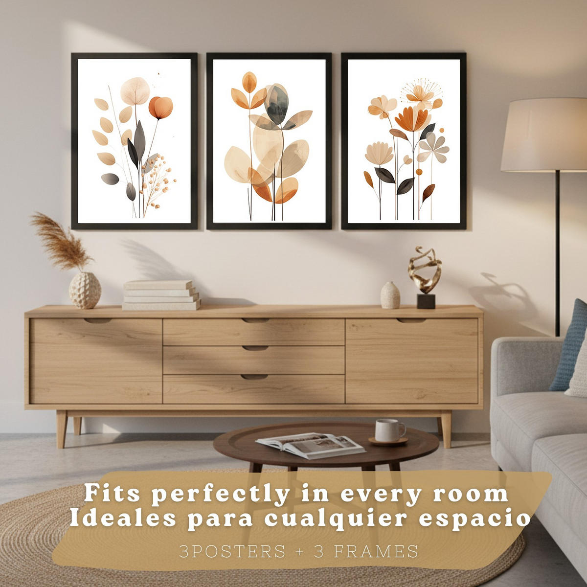 PLAKAT Sada 3 Zemní květy A4 Černý rám - černá, papír (29.7/1/21cm) - Nacnic