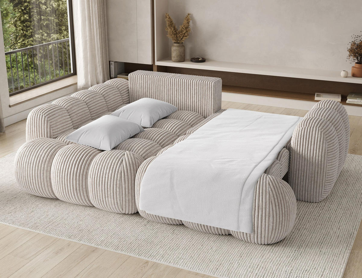 ECKSOFA COZION L-Form mit Schlaffunktion & Bettkasten – Modernes 3-Sitzer Sofa, HR-Kaltschaum, Wellenfederung, 267 × 165 cm - Schwarz/Weiß, Kunststoff (165/267cm) - Wohnideebilder