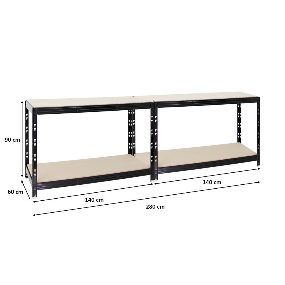 WERKBANK Tiger 2er-Set mit 2x 300 kg pro Fachboden 90x140x60 cm Schwarz - Schwarz, Metall (280/90/60cm) - PROREGAL