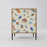 SIDEBOARD COLORFUL INSECTS, Eichefarben, 57,5x42x72,5 cm, Schwarze Metallfüße - Eichefarben/Multicolor, Holzwerkstoff/Metall (57.5/72.5/42cm) - SpaceRebels