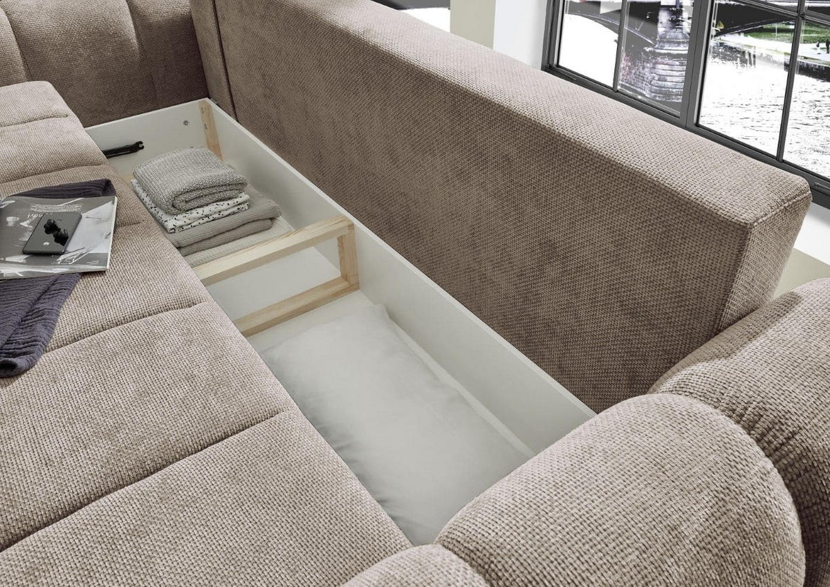 BIGSOFA mit Schlaffunktion und Bettkasten - Taupe/Kaschmir, Holz/Kunststoff (256/91/112cm) - ed exciting design