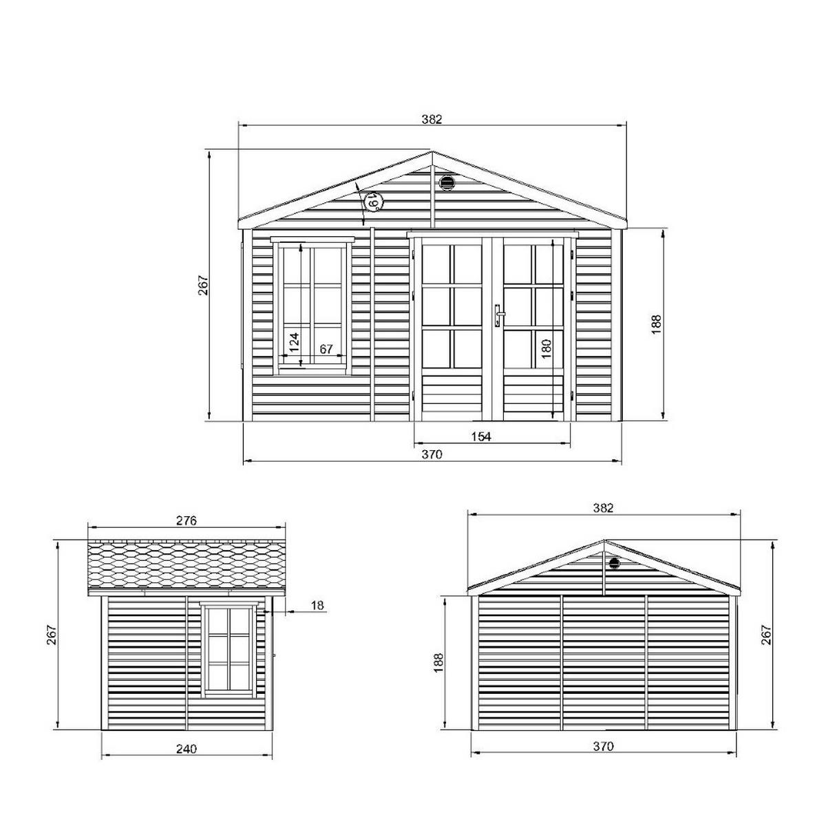 GARTENHAUS HOLZ M734A 370 x 240 cm - Naturfarben, Holz (382/267/276cm) - Timbela