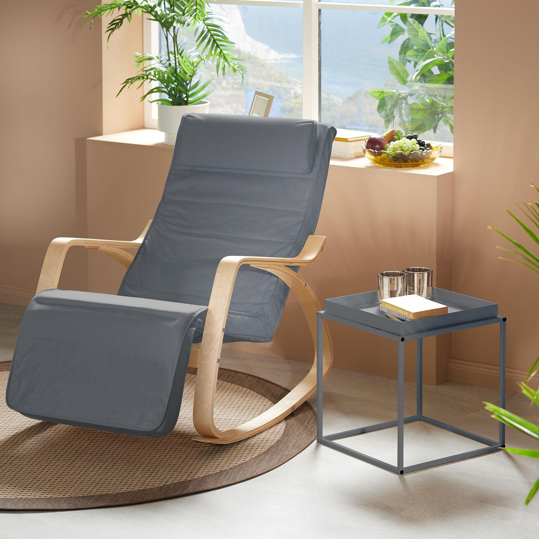 Thumbnail - tectake Beistelltisch, Dunkelgrau, Metall, Beton Optik, 40x44x40 cm, Wohnzimmer, Wohnzimmertische, Beistelltische