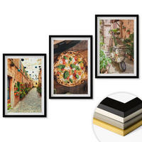 WANDBILDER 3er-Set - 40x60 cm Schwarzer Rahmen - Charmante Straßen mit Pizza - Schwarz, Kunststoff (40/60cm) - ArtPrintCave