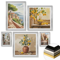 WANDBILDER 5er Set - 50x50 cm & 20x30 cm & 40x60 cm Silberner Rahmen - Hütten am Bergsee Łódź - Silberfarben, Kunststoff (40/60cm) - ArtPrintCave