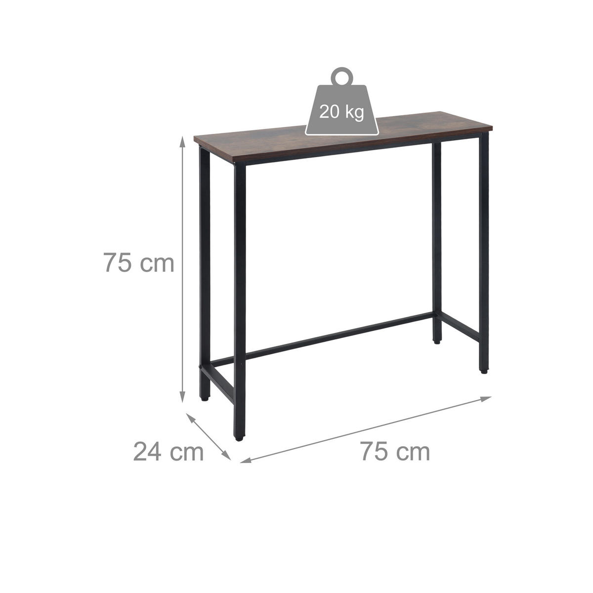 KONSOLENTISCH - Multicolor, Holzwerkstoff/Metall (24/75/75cm) - Relaxdays