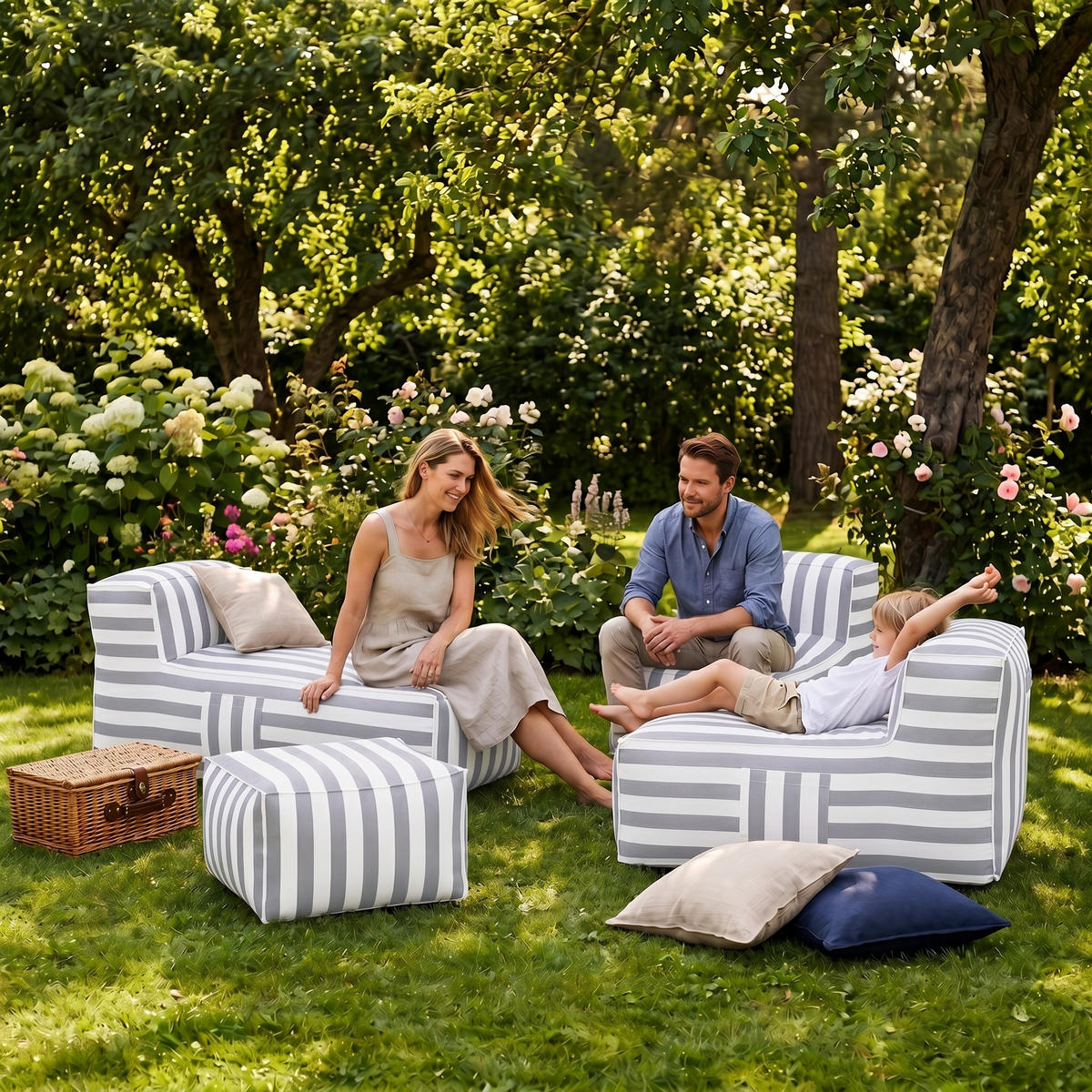 GARTENLOUNGE-SET SOFT SET 3 Grau - Grau, Textil - Muffo