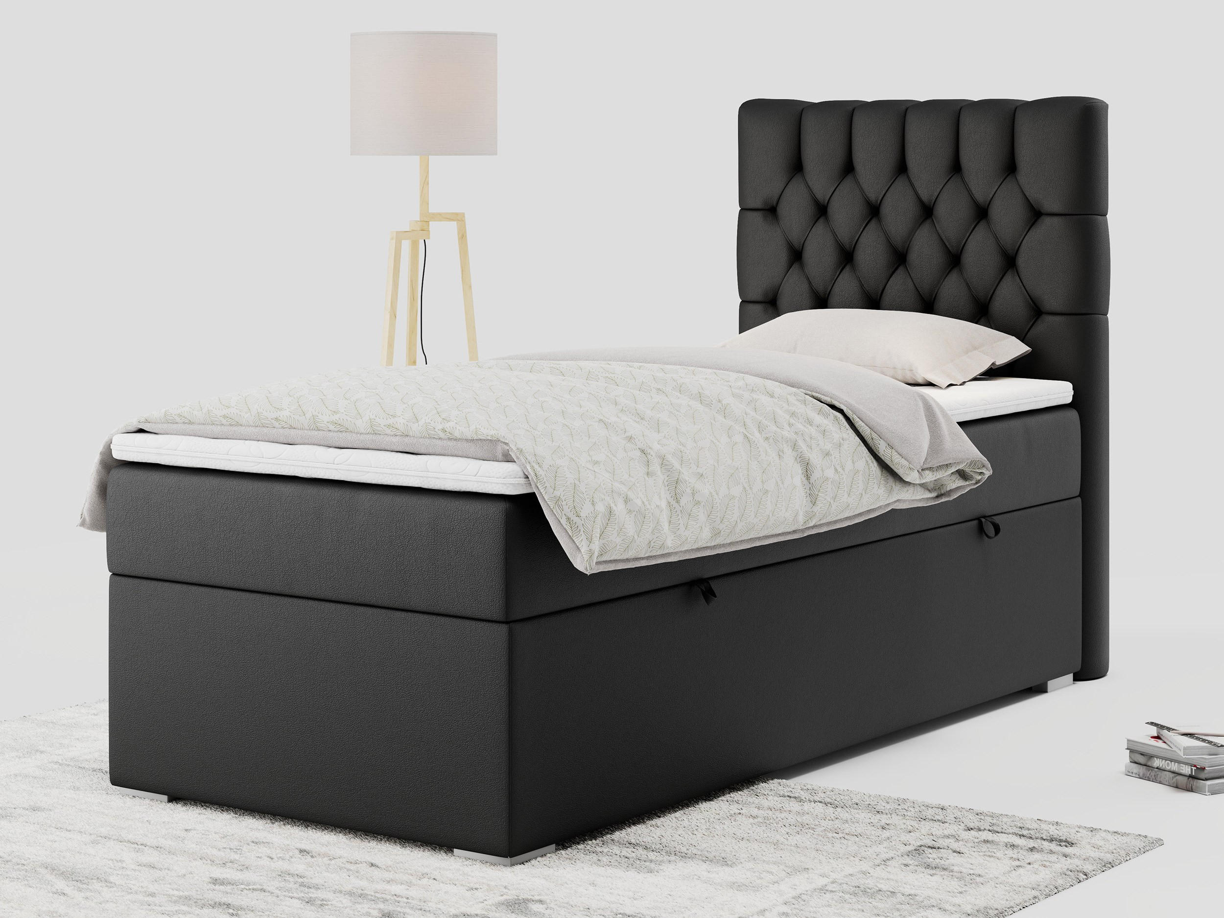 BOXBETT PERA 90/200 Schwarz Kunstleder - H3 - Rechts Seite - Schwarz, Holz/Textil (90/200cm) - MKS