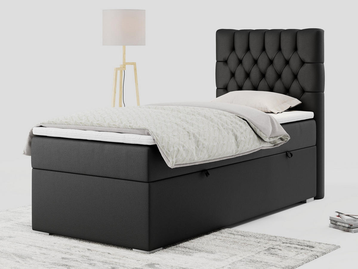 BOXBETT PERA 90/200 Schwarz Kunstleder - H3 - Rechts Seite - Schwarz, Holz/Textil (90/200cm) - MKS