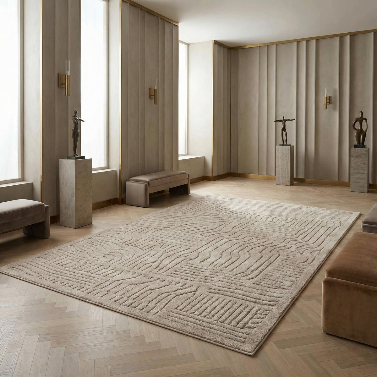 TEPPICH Strukturflor 3D hoch-tief abstrakt EDEN-Carlisle, Taupe 160x230 cm - Braun, Textil (160/230cm) - KADIMA DESIGN