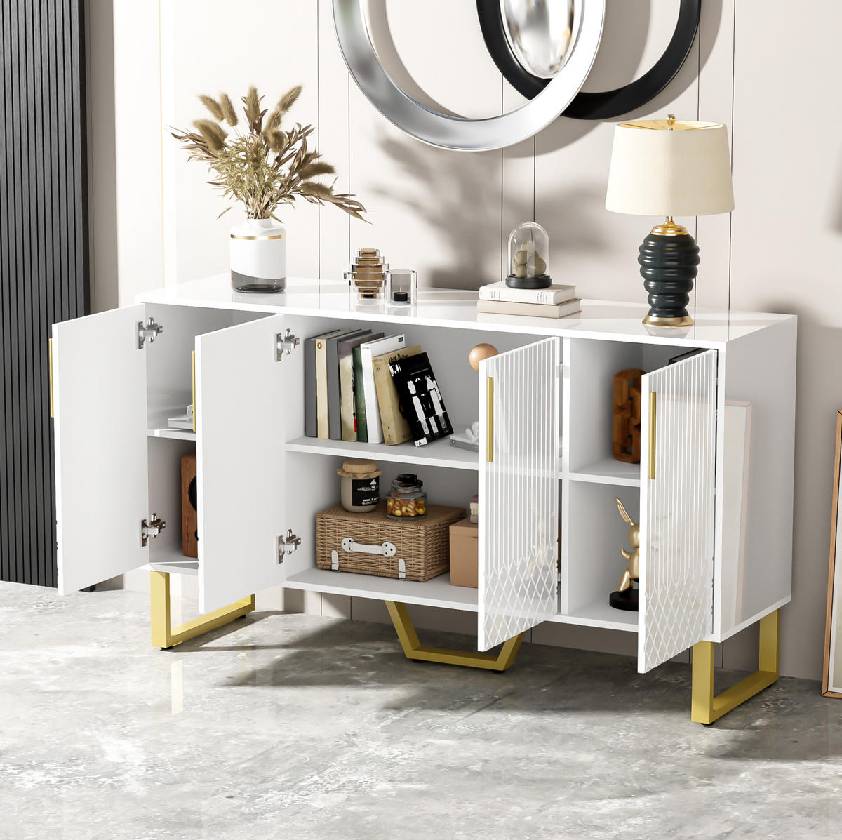 SIDEBOARD 140/40/80 cm Weiß aus MDF mit 4 Türen - Weiß, Holzwerkstoff (40/80/140cm) - OKMYHOME