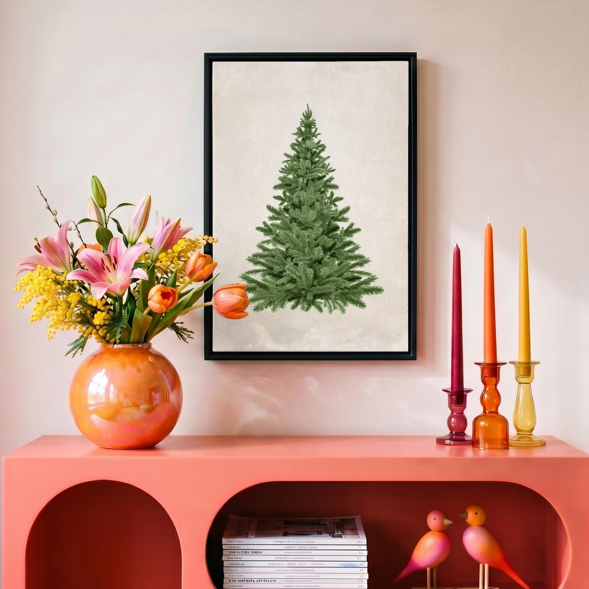 LEINWAND Bilder mit Rahmen - Weihnachtsbaum - Grün - Weihnachten - Feiertage - 20x30 - Olivgrün, Textil (20/30cm) - MuchoWow