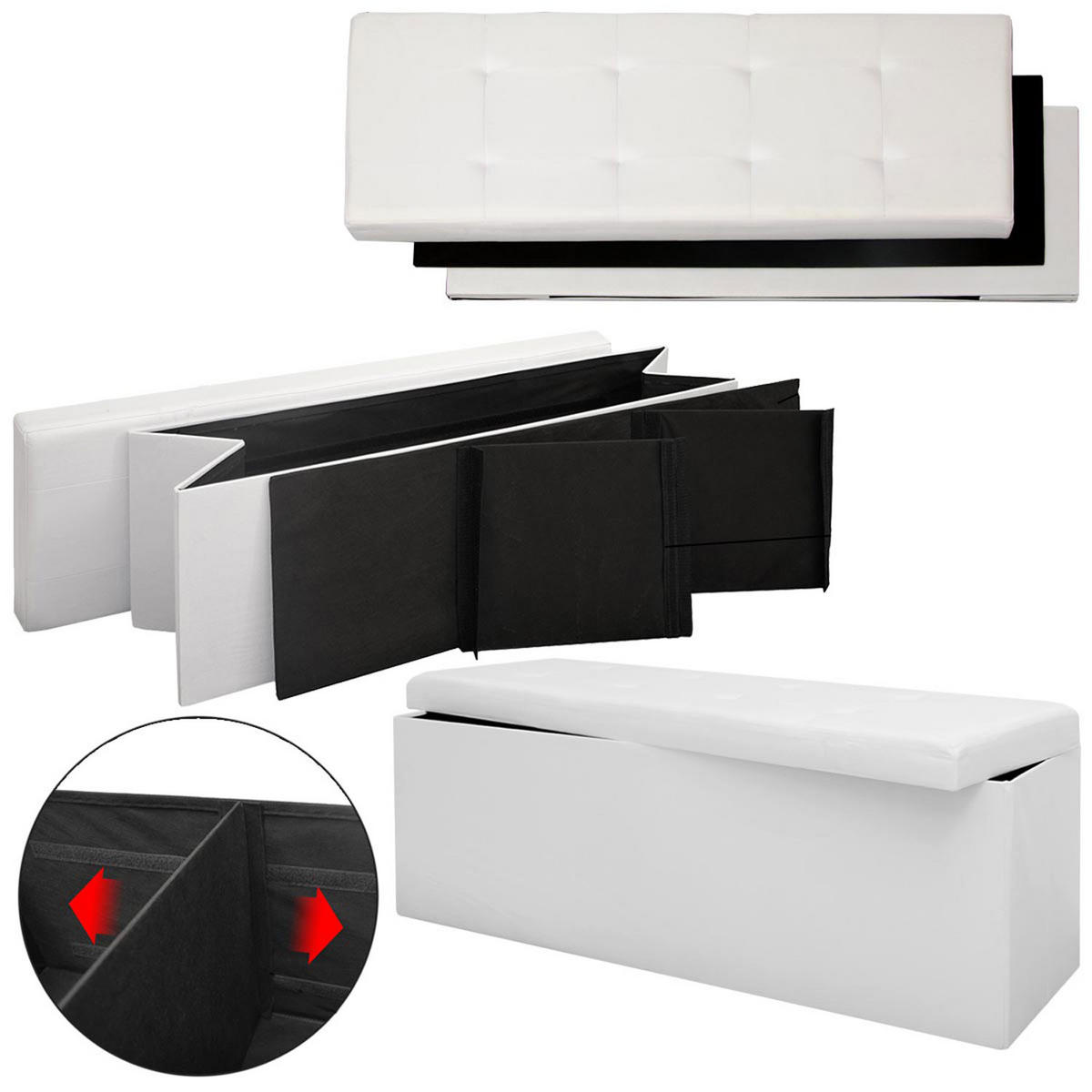 SITZBANK mit Stauraum, 110 cm, 120 Liter, Weiß - Weiß, Kunststoff (38/38/110cm) - Dunedesign