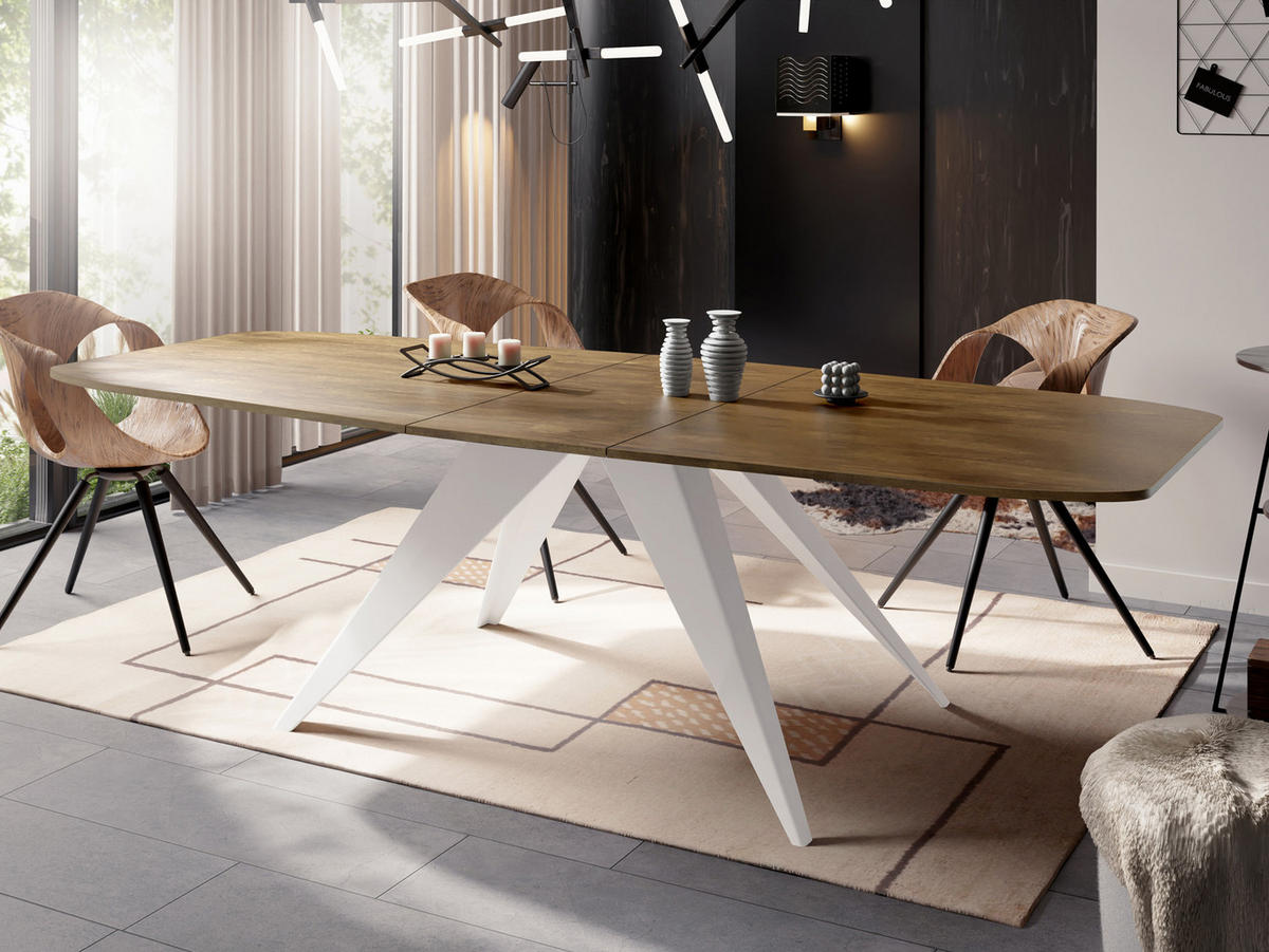 ESSTISCH Fatina rechteckig ausziehbar, Lefkas Eiche 180-218/90/76 cm - Alteiche/Weiß, Holzwerkstoff/Metall (180/90/76cm) - WFL GROUP