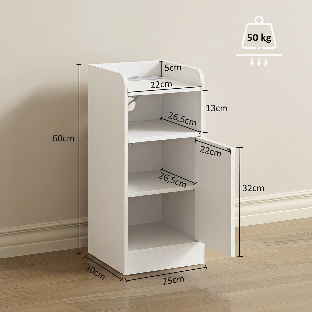 NACHTTISCH 2er Set Spanplatte Weiß - Weiß, Holzwerkstoff (25/60/30cm) - HOMCOM