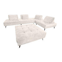 MODULSOFA MIT HOCKER WIOLO Cremeweiß Velvet - Silberfarben/Creme, Textil/Metall (350/80/350cm) - KAWOLA