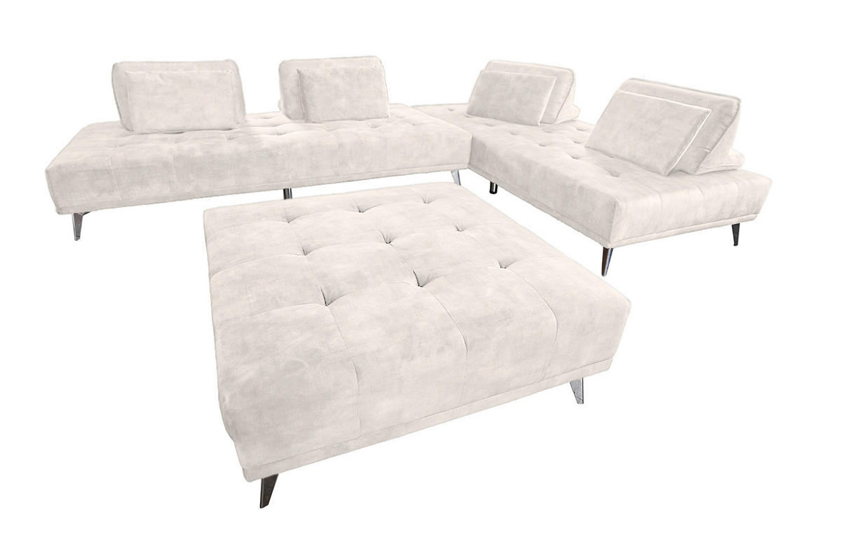 MODULSOFA MIT HOCKER WIOLO Cremeweiß Velvet - Silberfarben/Creme, Textil/Metall (350/80/350cm) - KAWOLA