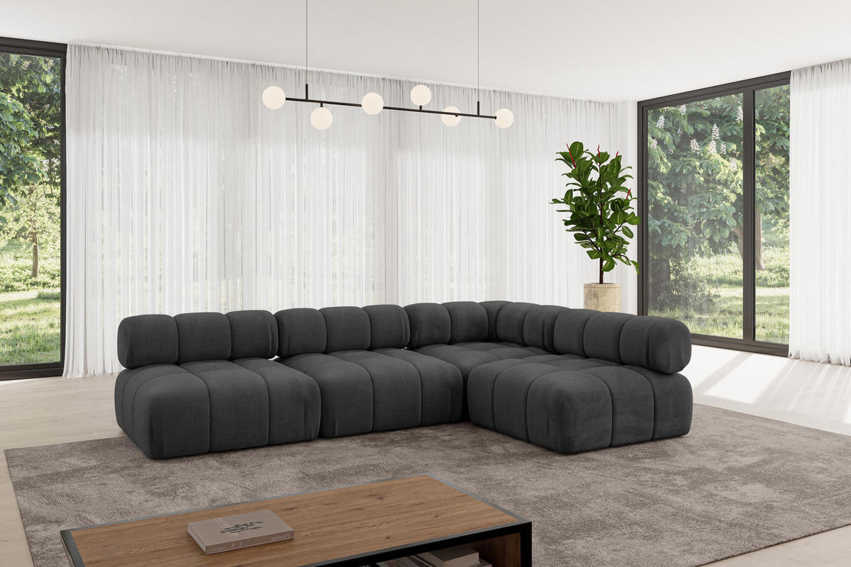 ECKSOFA modulares Sofa Samaro-L2 - 285x190x70 cm Schwarz Velours - Schwarz, Holzwerkstoff/Textil (285/190cm) - ALTDECOR