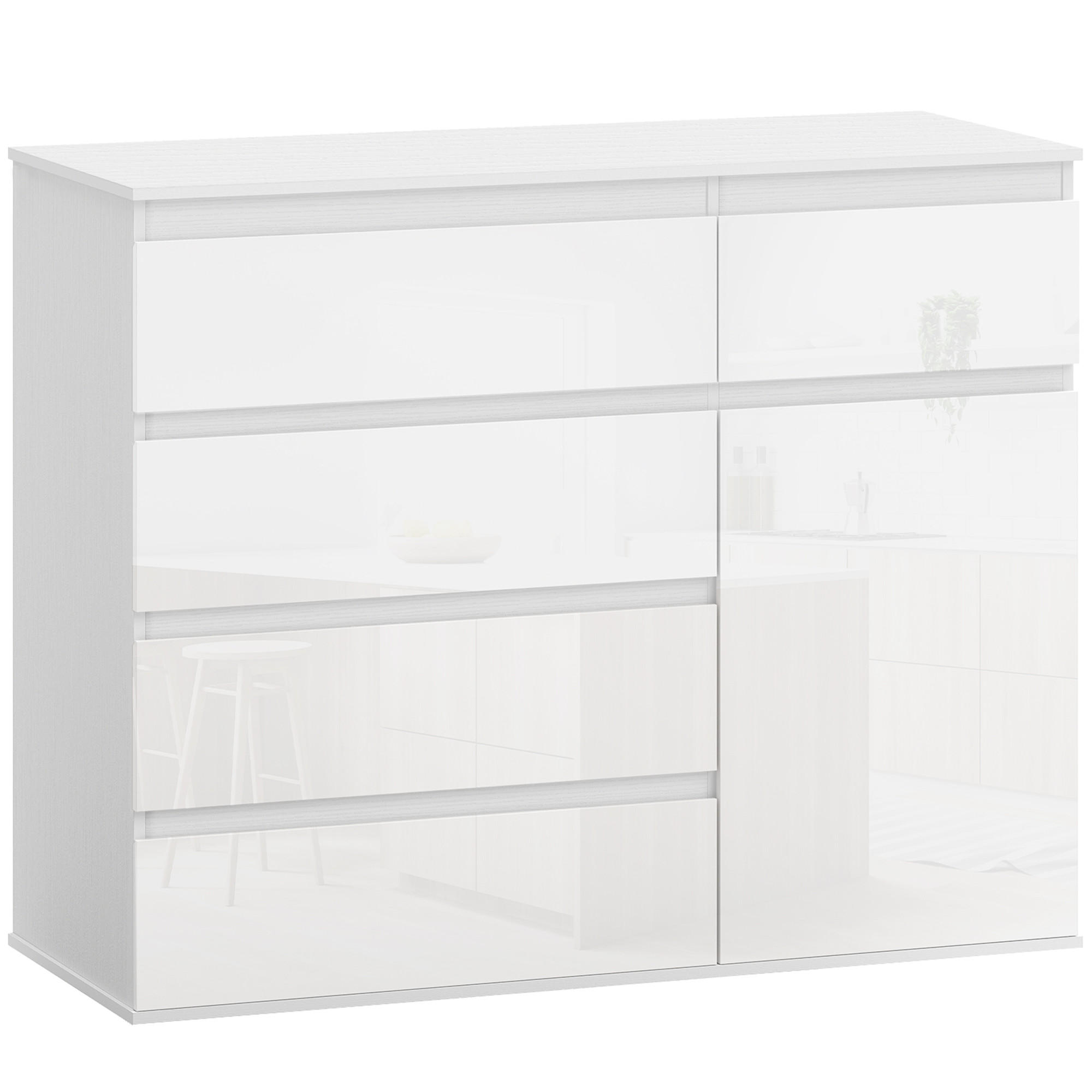 SIDEBOARD aus MDF 100/40/80 cm Weiß - Weiß Hochglanz, Holzwerkstoff (40/80/100cm) - HOMCOM