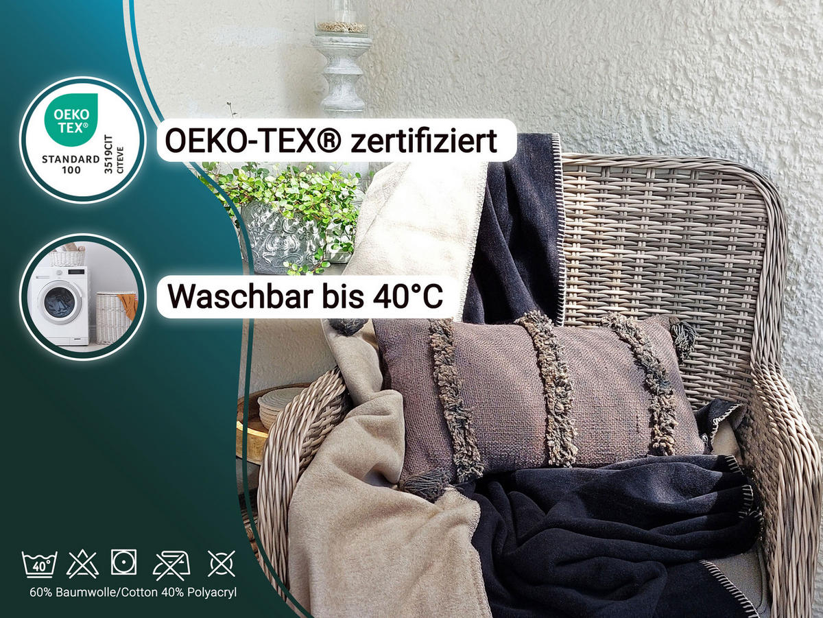 KUSCHELDECKE, 150x200 cm, 60% Baumwolle, 40% Polyacryl, Schwarz - Hellbraun/Schwarz, Naturmaterialien (150/200cm) - Zollner