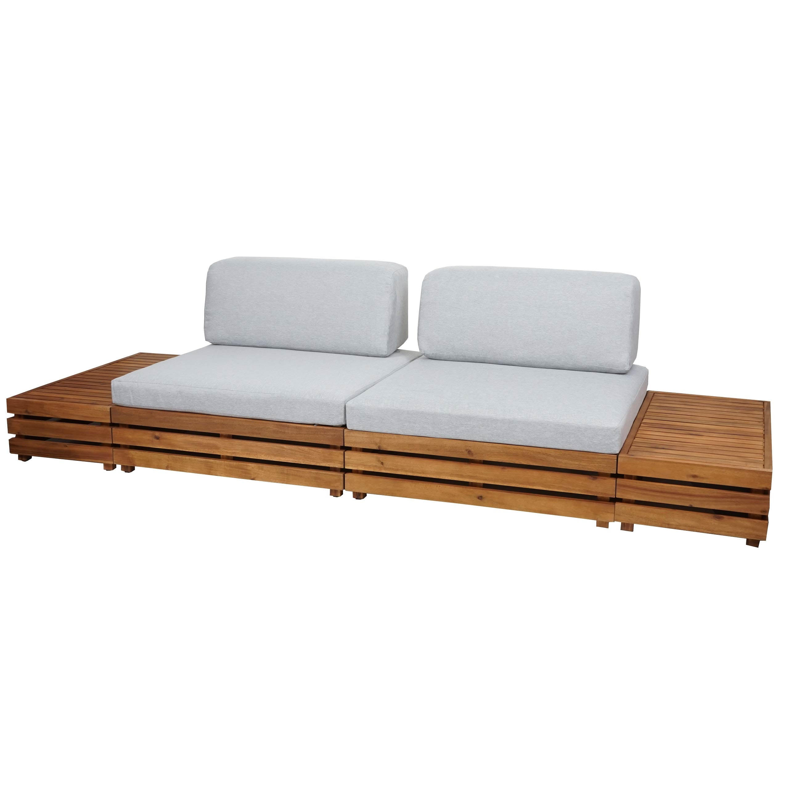 GARTEN-GARNITUR Lounge-Set Polster Hellgrau - Braun, Holz - PROREGAL