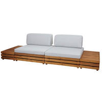 GARTEN-GARNITUR Lounge-Set Polster Hellgrau - Braun, Holz - PROREGAL