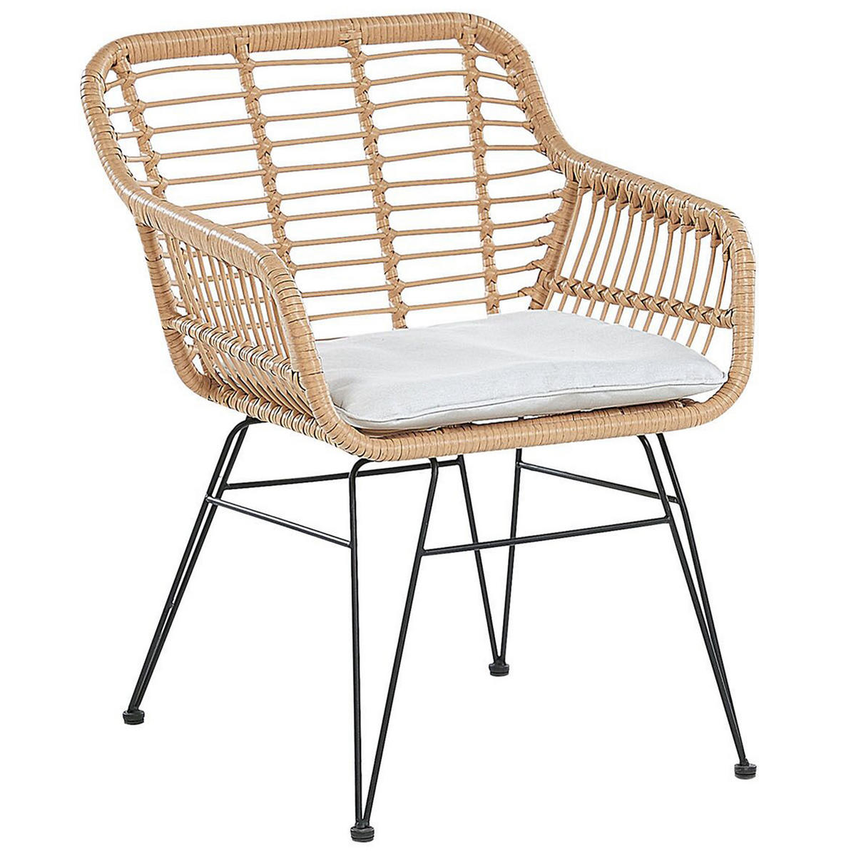 BALKONSET 2-Sitzer Rattan natürlich Auflagen hellgrau Trestina - Beige/Schwarz, Kunststoff - Beliani