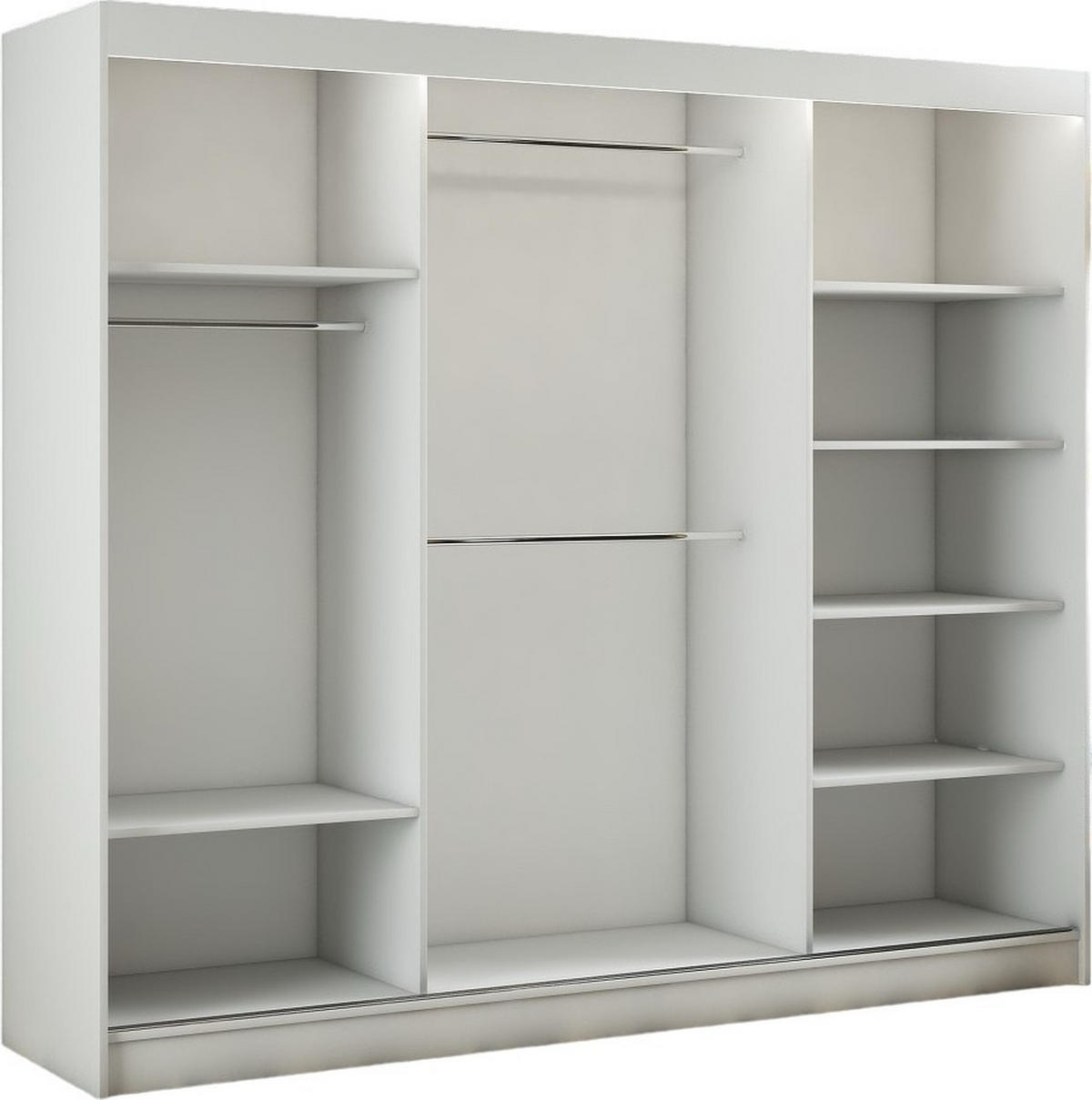 SCHWEBETÜRENSCHRANK Lili 250 cm mit Lamellen 3-türig, weiß, Lamelle wotan - Eiche Wotan/Weiß, Kunststoff (250/215/61cm) - Margaret Hadas24