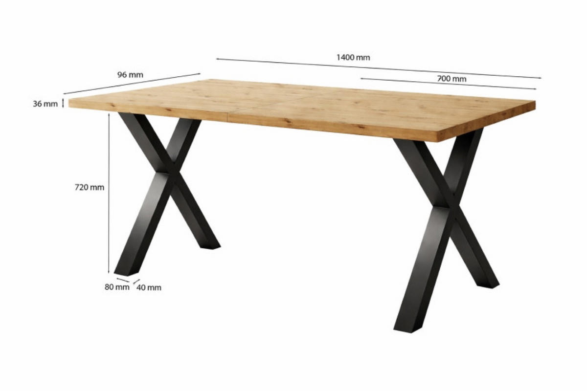 TISCH Craft Eiche SOFTI X Nicht Ausziehbar 140x90 cm - Eichefarben/Beige, Holzwerkstoff (90/90/75.6cm) - Sepro Meble