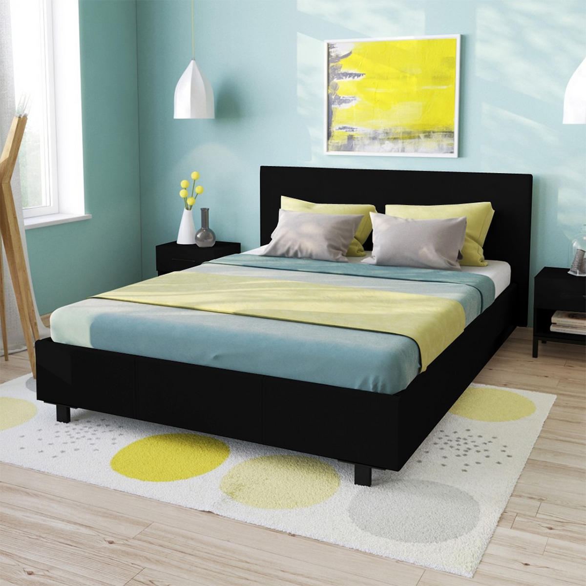 DOPPELBETT ATLANTA / 140x190 - Schwarz - Schwarz, Holzwerkstoff (140/190cm) - Weber Industries